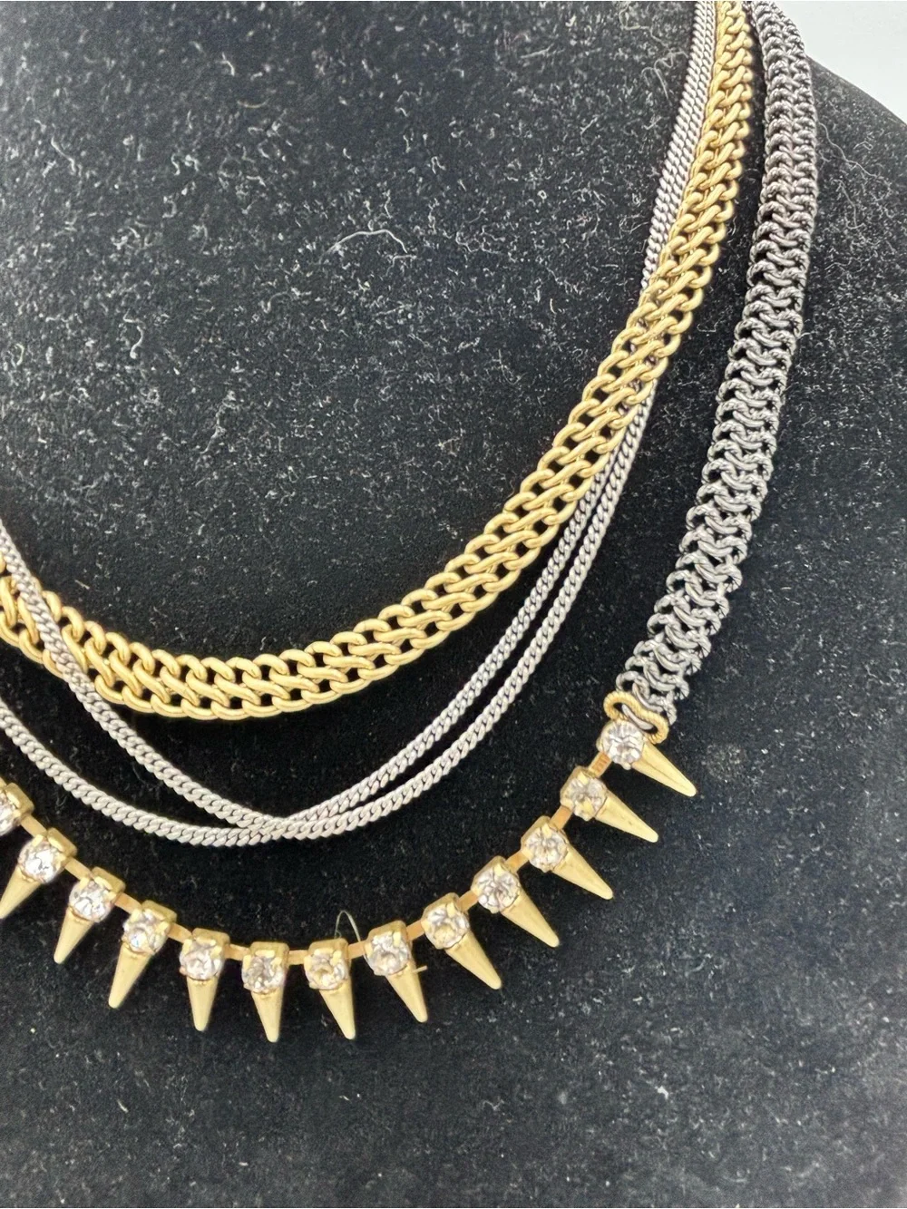 Stella & Dot Renegade Statement Necklace Mixed Metal Layered Spike Crystal